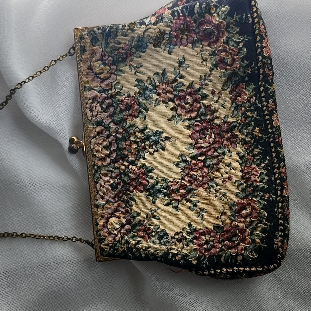 Vintage French Hand Made Floral Petite Point Tapestry Evening Bag, $45 - Picture 4 of 10